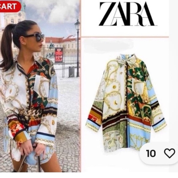 Zara Oversized Patchwork Equestrian Zodiac Chain Shirt Dress 2330/008, Size S - Picture 1 of 15
